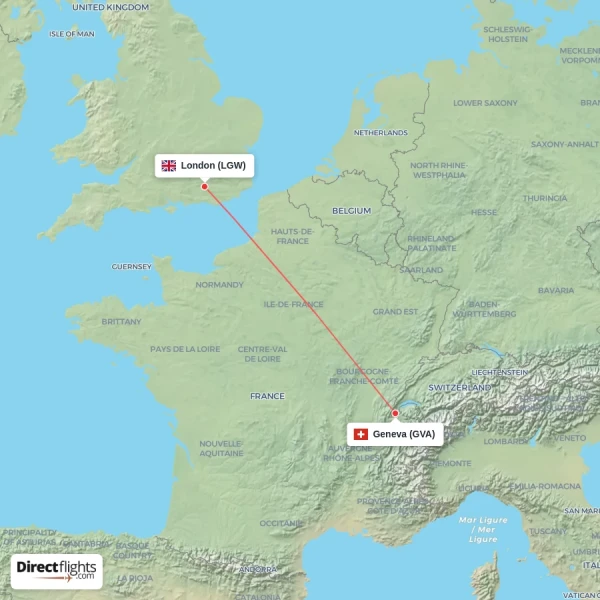 London - Geneva direct flight map