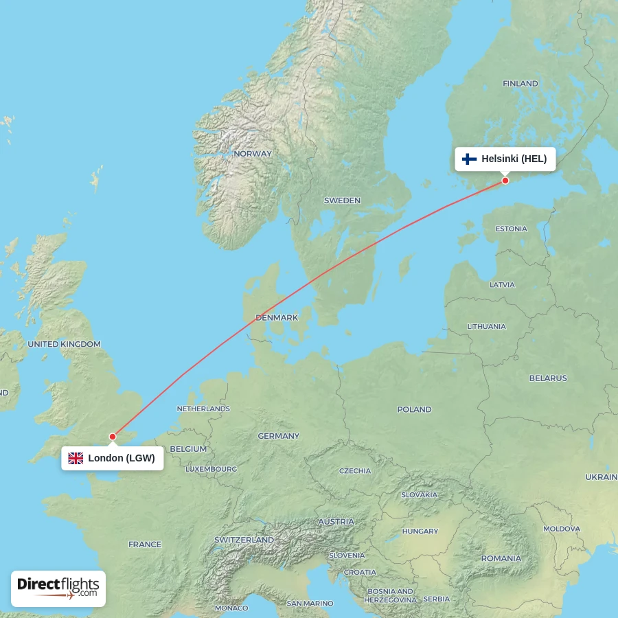 LGW - HEL route map