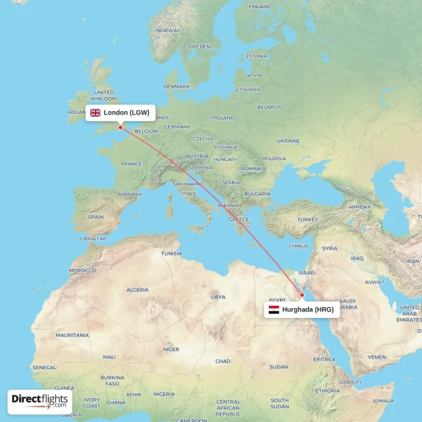 London - Hurghada direct flight map