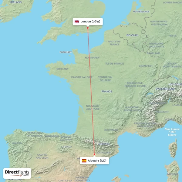 London - Alguaire direct flight map
