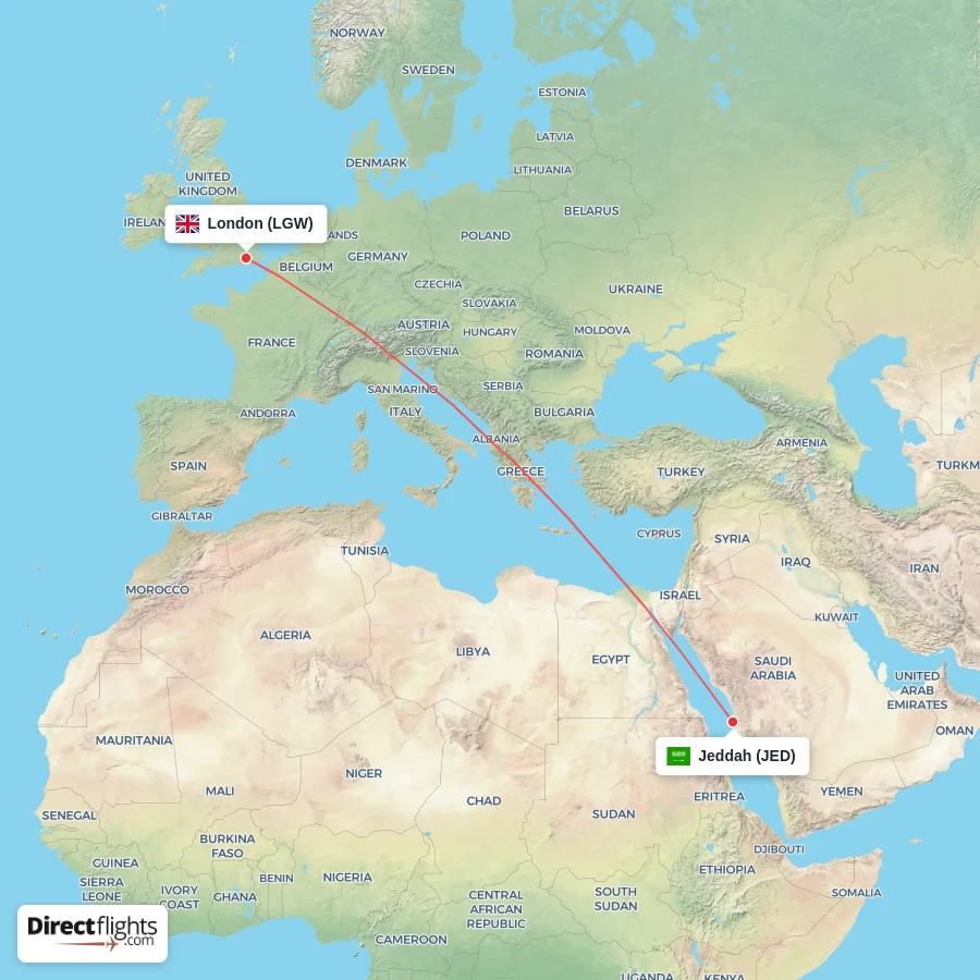 LGW - JED route map