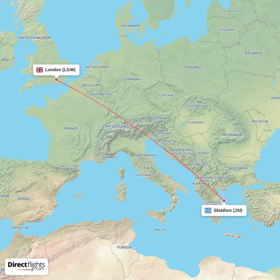 LGW - JSI route map