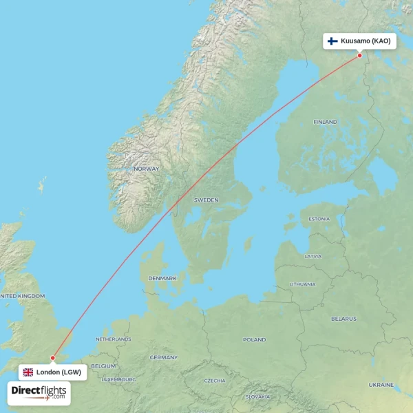London - Kuusamo direct flight map