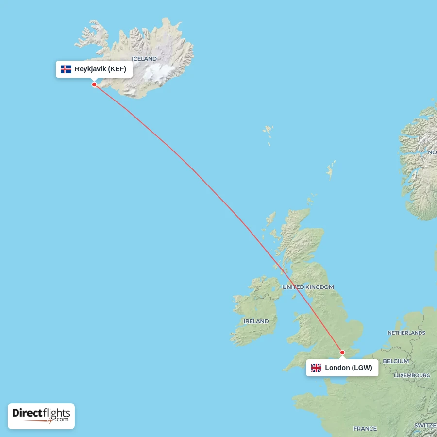 LGW - KEF route map