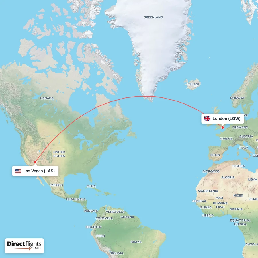 LGW - LAS route map