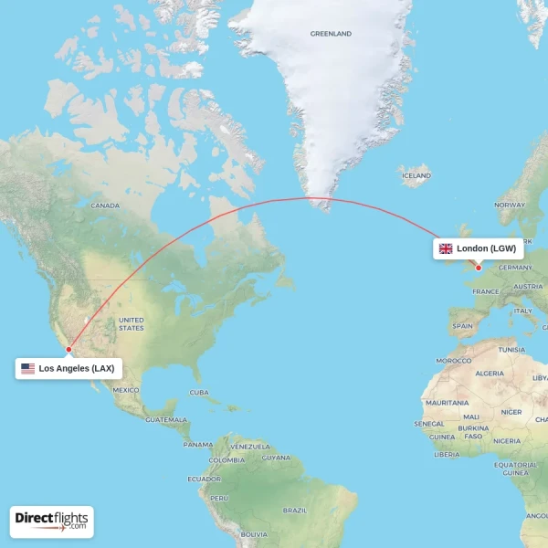 London - Los Angeles direct flight map
