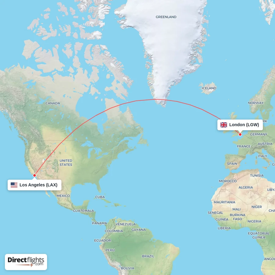 LGW - LAX route map