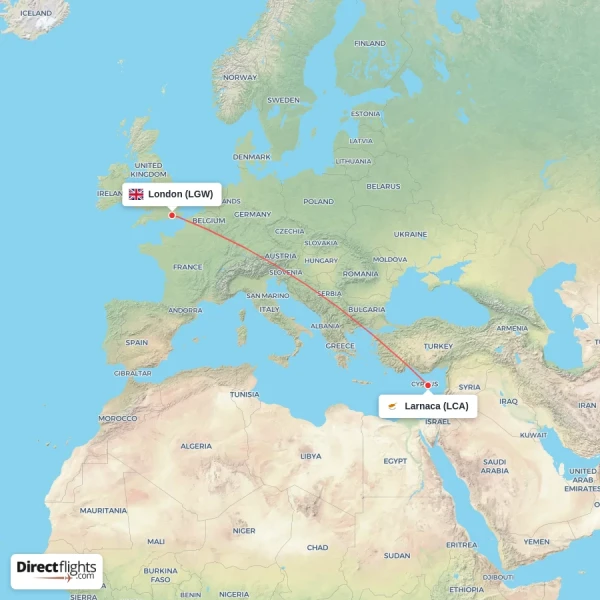 London - Larnaca direct flight map