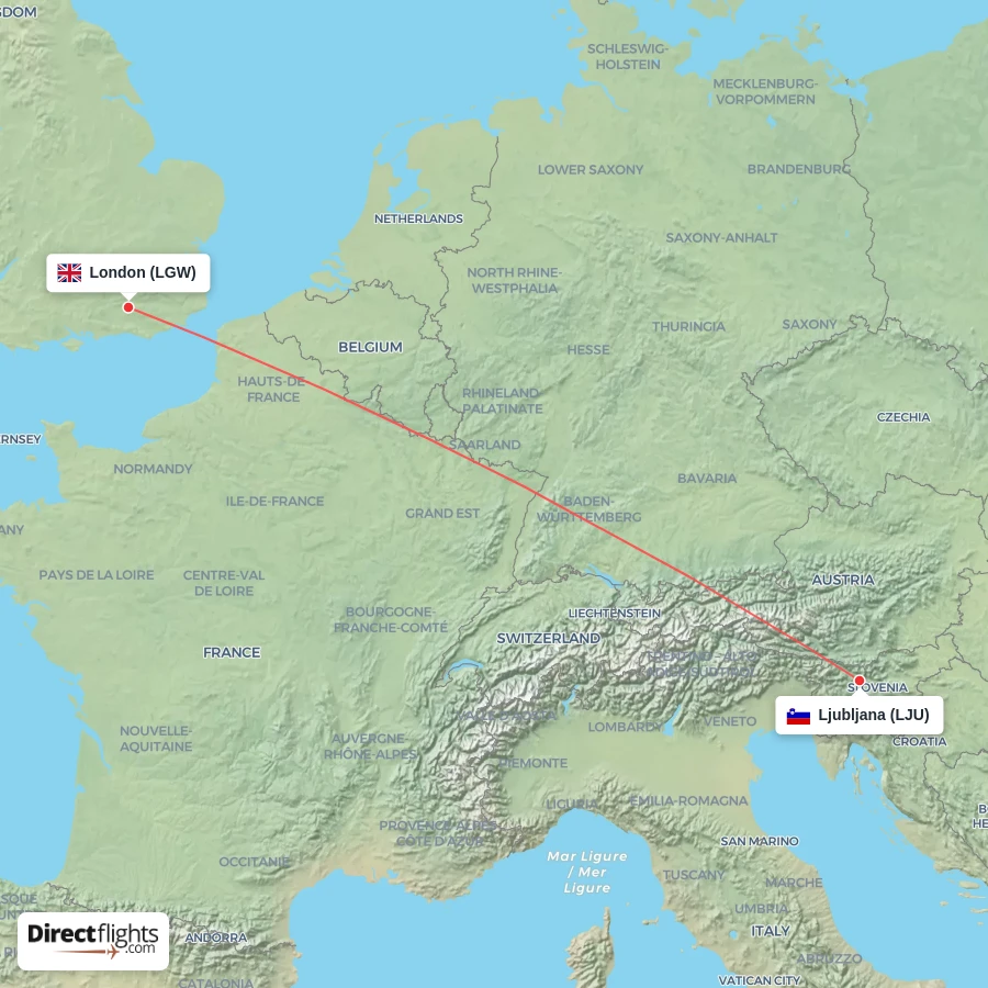 LGW - LJU route map