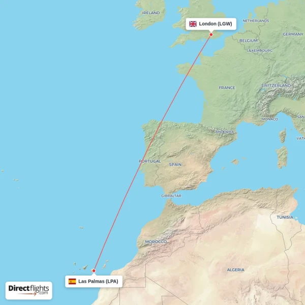 London - Las Palmas direct flight map