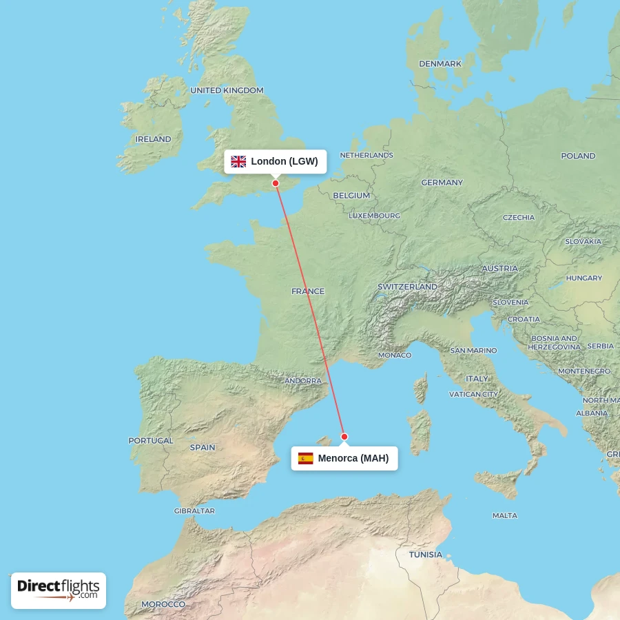 LGW - MAH route map