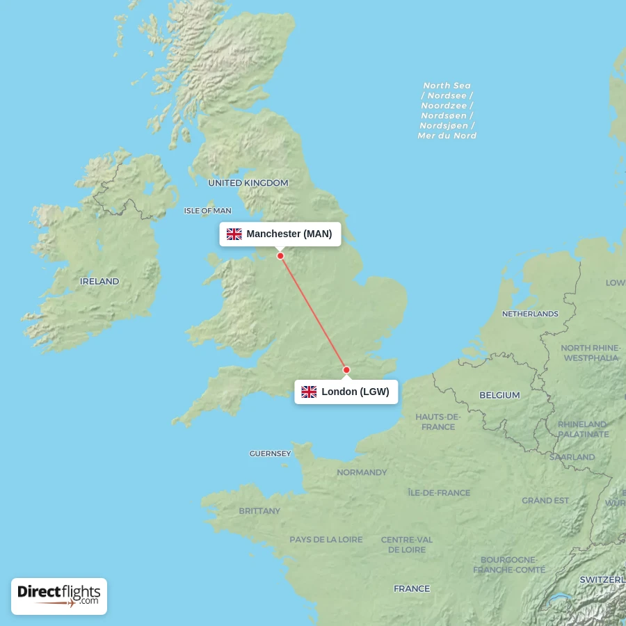LGW - MAN route map