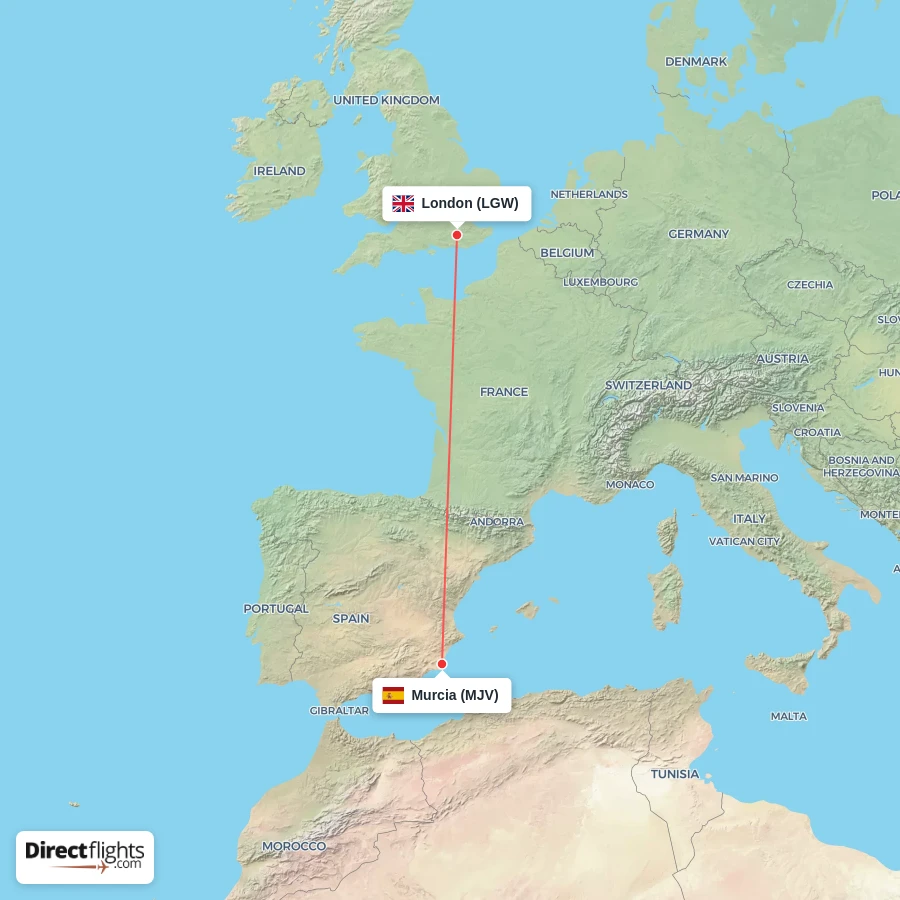 LGW - MJV route map