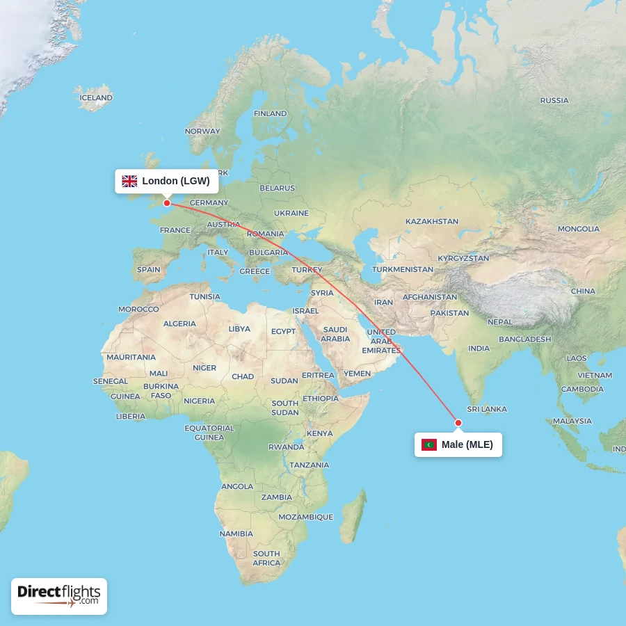 LGW - MLE route map
