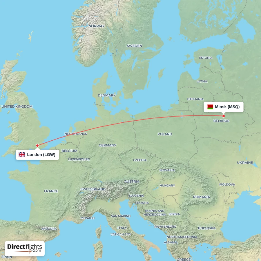 LGW - MSQ route map