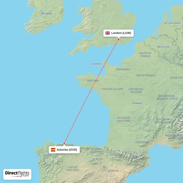 London - Asturias direct flight map