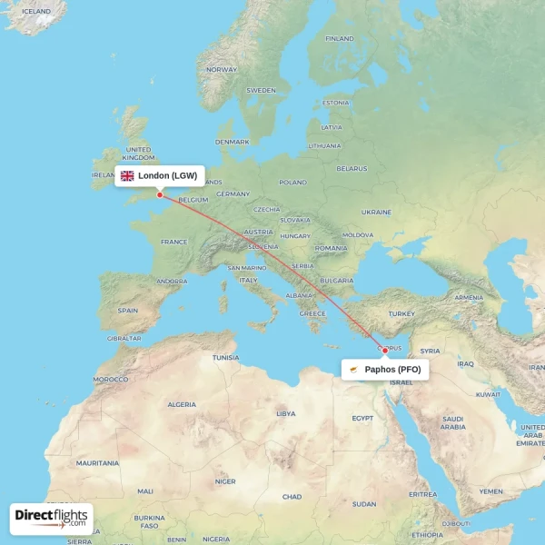 London - Paphos direct flight map