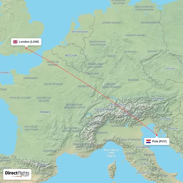 London - Pula direct flight map