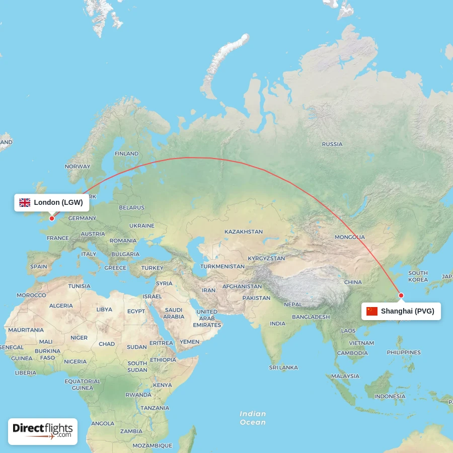 LGW - PVG route map
