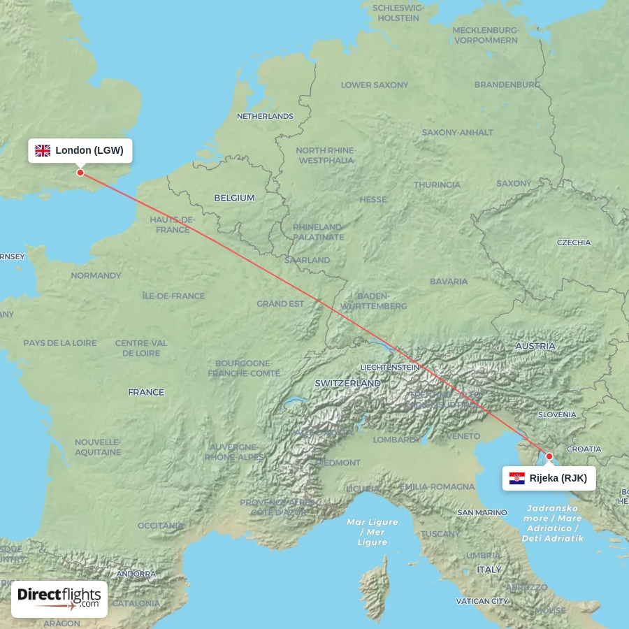 LGW - RJK route map