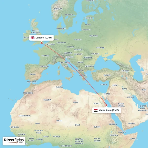 London - Marsa Alam direct flight map