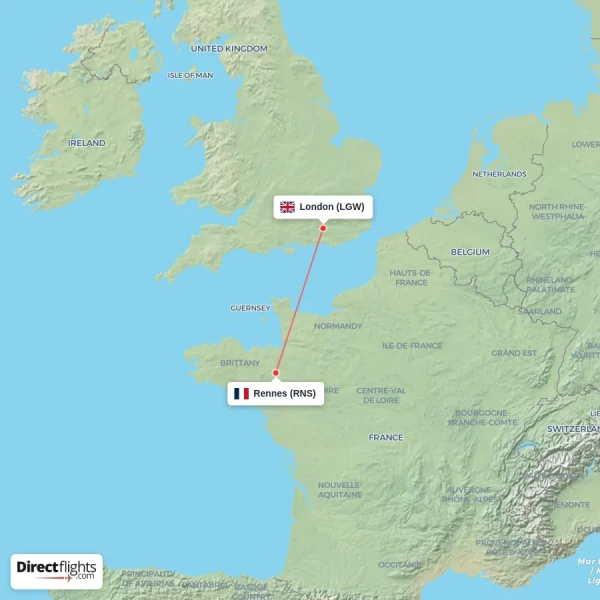 London - Rennes direct flight map