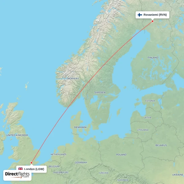 London - Rovaniemi direct flight map