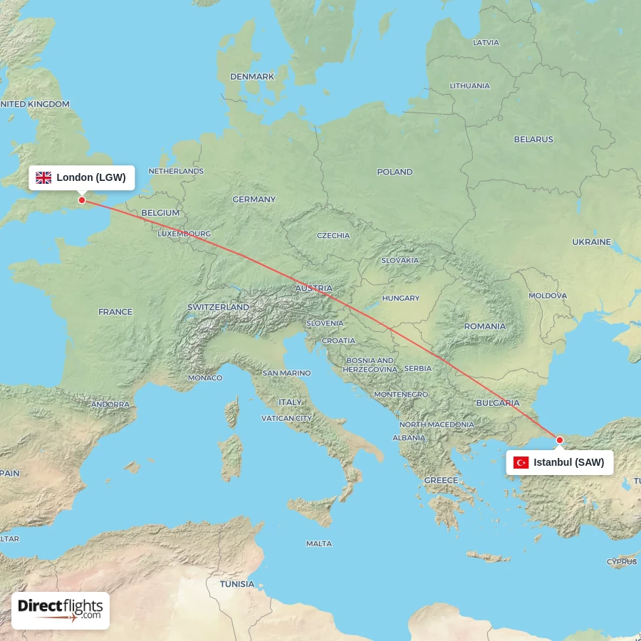 LGW - SAW route map
