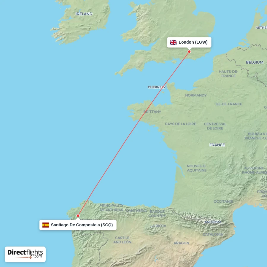 LGW - SCQ route map