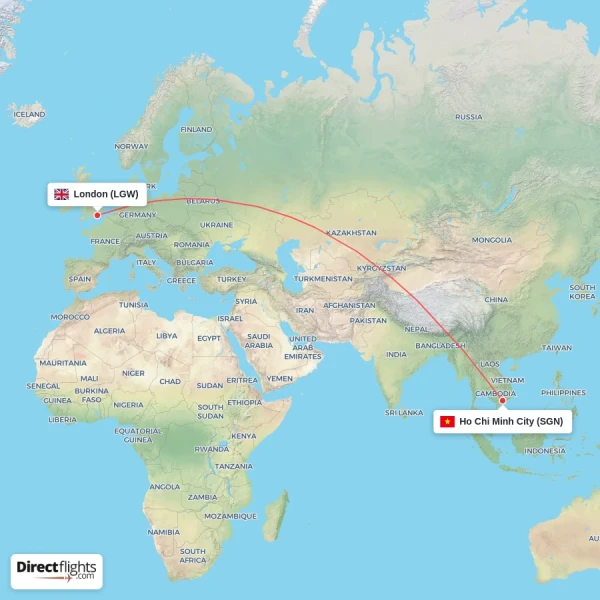 London - Ho Chi Minh City direct flight map