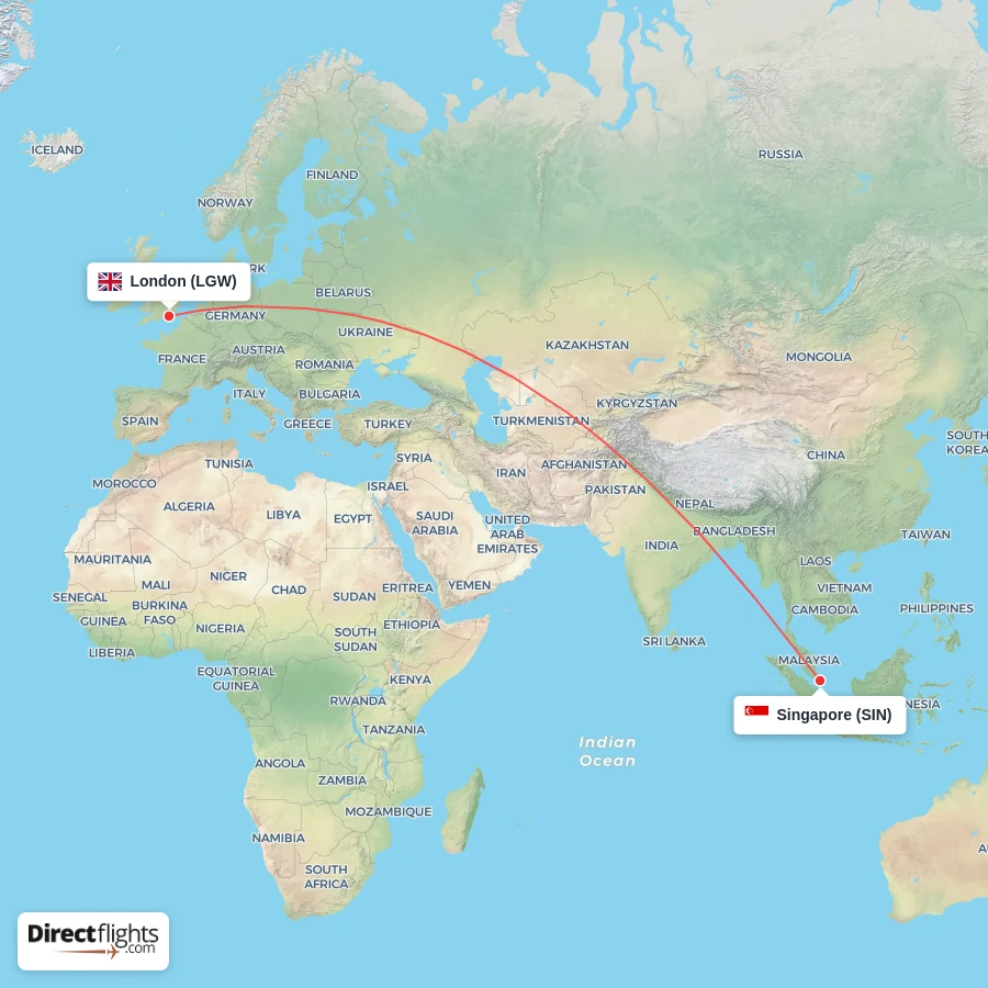 LGW - SIN route map
