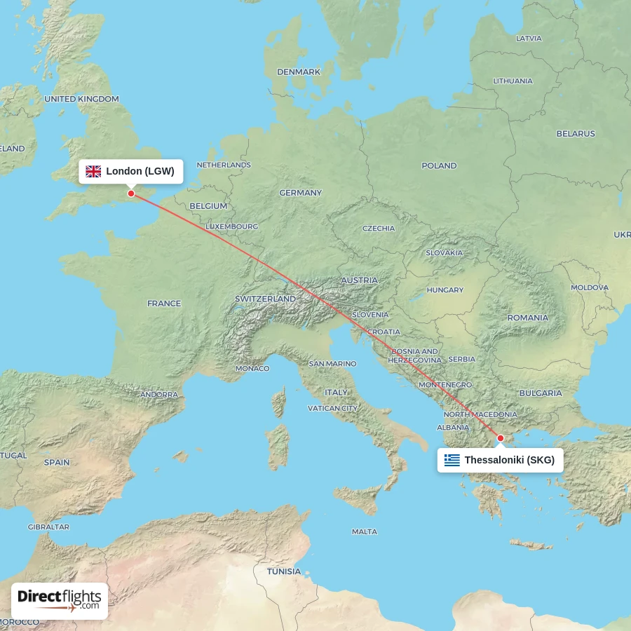 LGW - SKG route map