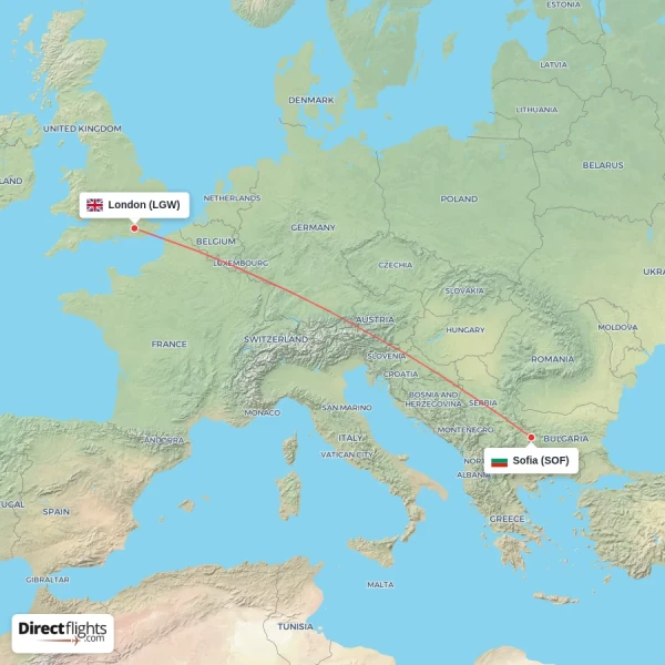 London - Sofia direct flight map