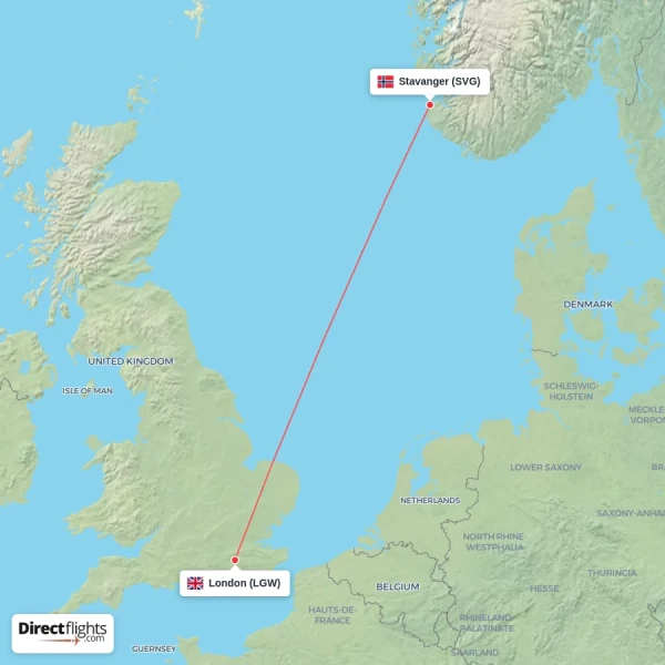 London - Stavanger direct flight map