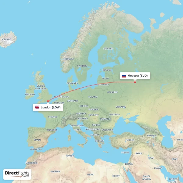 London - Moscow direct flight map