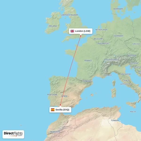 London - Sevilla direct flight map