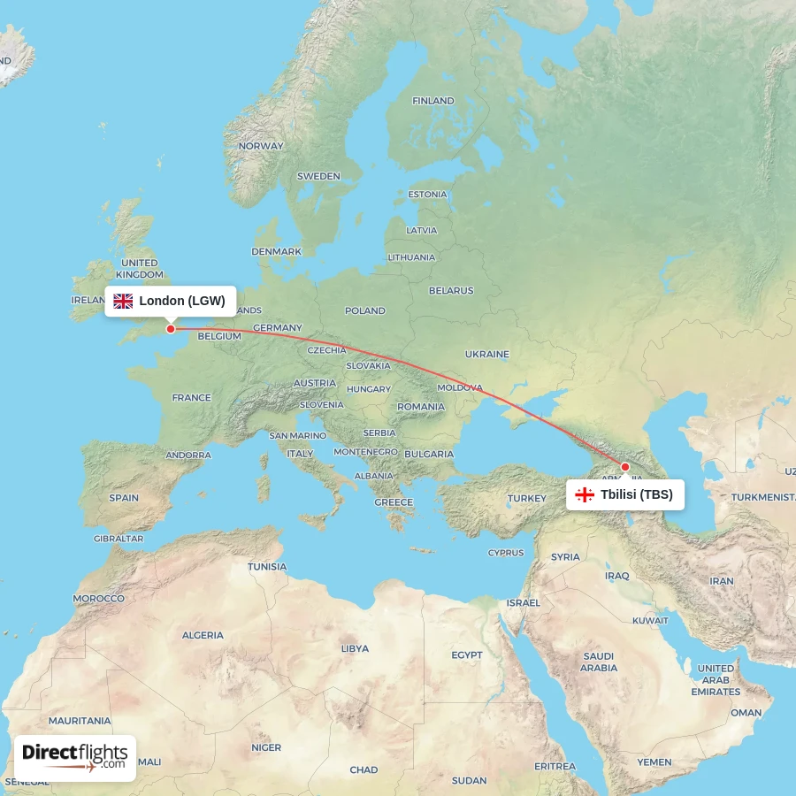 LGW - TBS route map