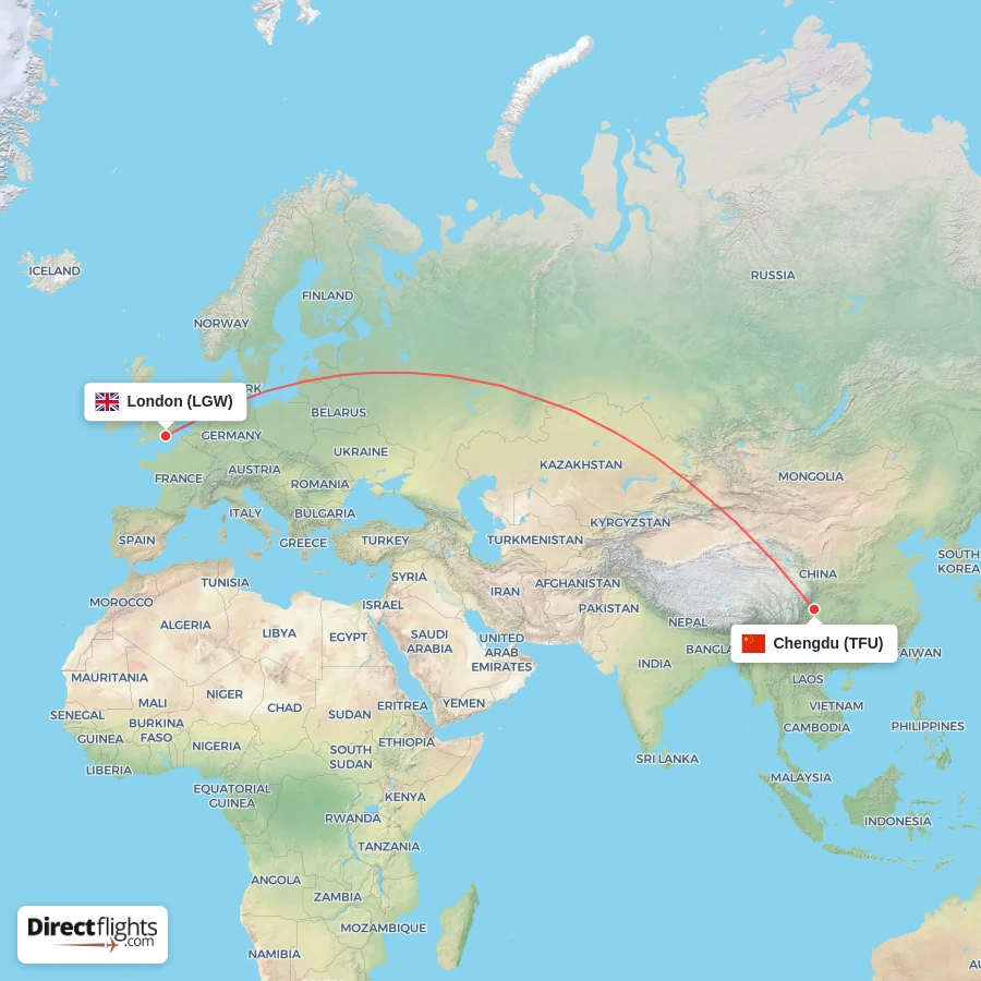 LGW - TFU route map
