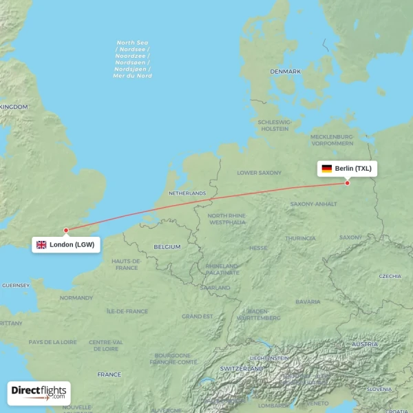 London - Berlin direct flight map