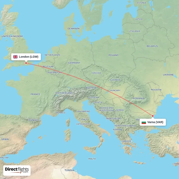 London - Varna direct flight map