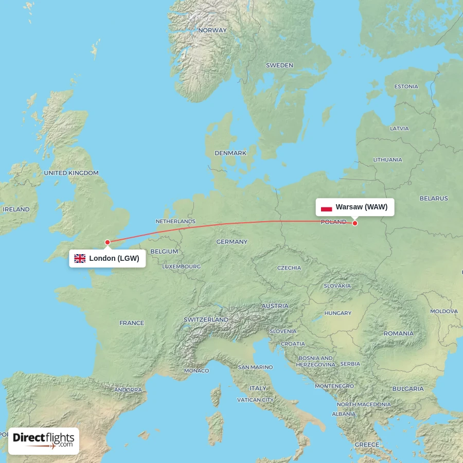 LGW - WAW route map