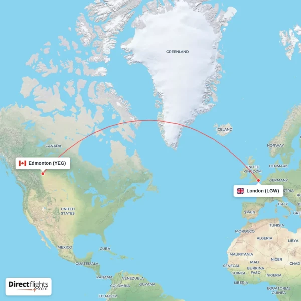 London - Edmonton direct flight map