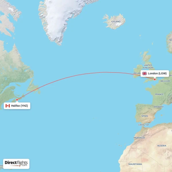 London - Halifax direct flight map