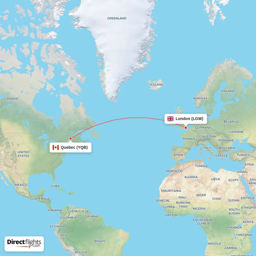 LGW - YQB route map