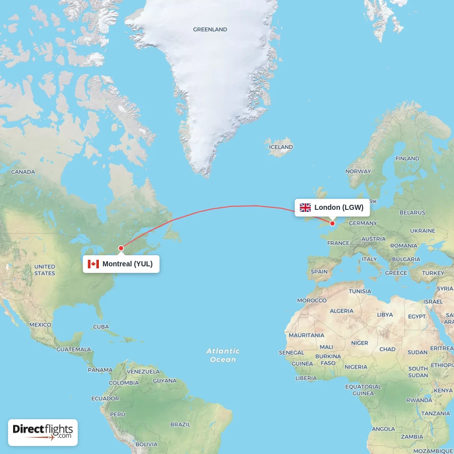 LGW - YUL route map