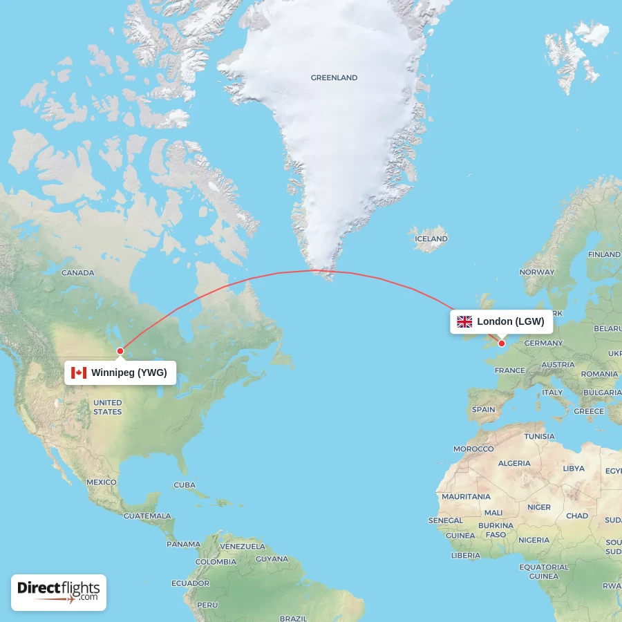 LGW - YWG route map