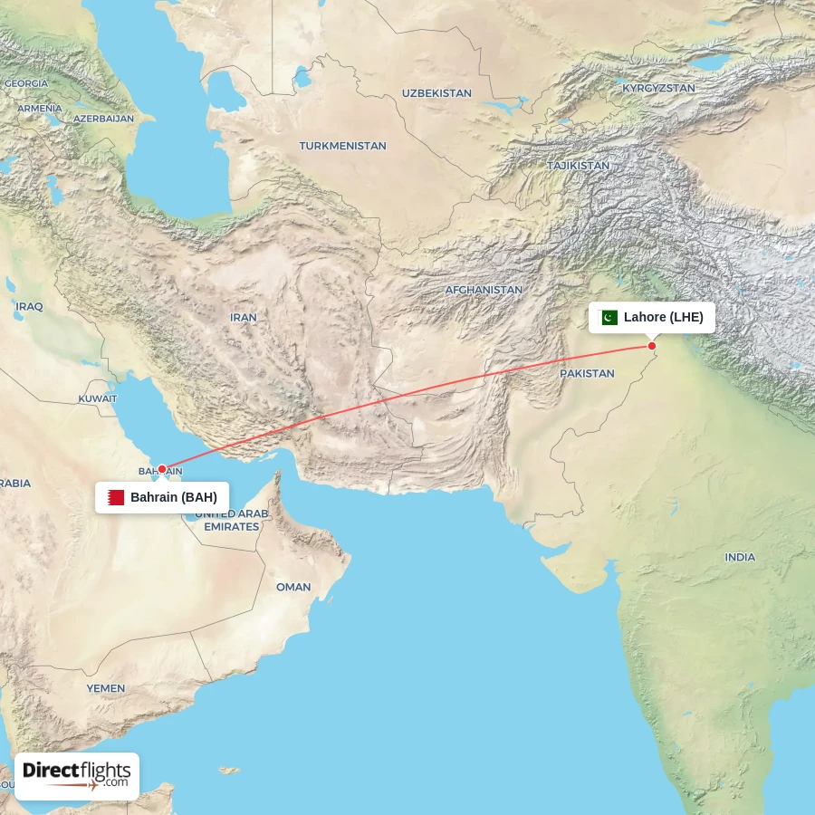 LHE - BAH route map
