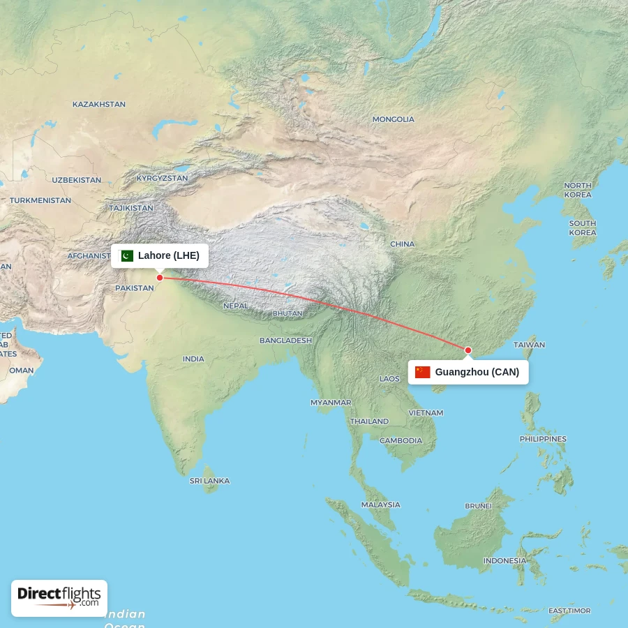 LHE - CAN route map