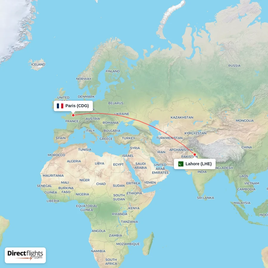 LHE - CDG route map