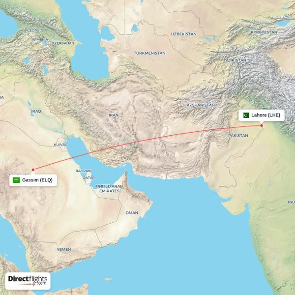Lahore - Gassim direct flight map